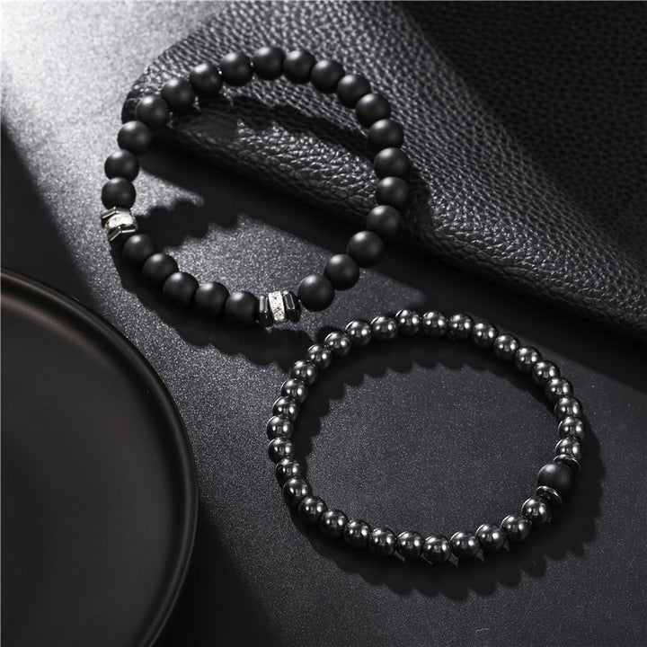 European And American Jewelry 8mm Black Frosted Copper Bead Spot Drill Spacer Elastic Set Bracelet Accessories Wholesale Men