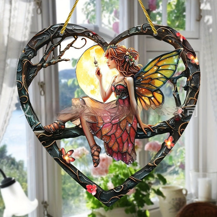 Acrylic Heart-shaped Wall Hanging Stained Glass Effect Home Garden Decoration