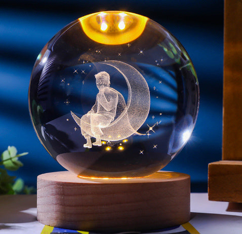 3D Constellation Crystal Ball Night Light Laser Engraved Birthday Gift Glass Sphere Home Desktop Decoration With Wooden USB Base