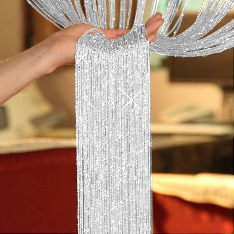 Flashing Silver Thread Curtain 1x2 Meters High Door Curtain With Silver Wire Encryption Living Room Partition Rice Curtain